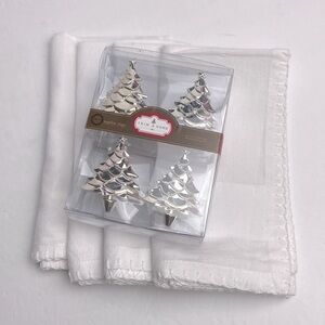 4 Vintage House 100% Cotton Napkins 4 Trim A Home Silver Tree Napkin Rings. Lot